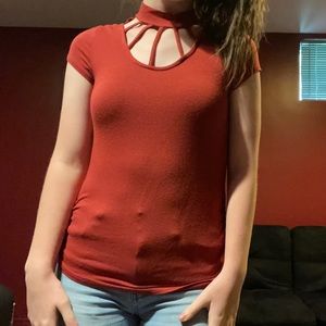 Red CutOut-Neckline Top
